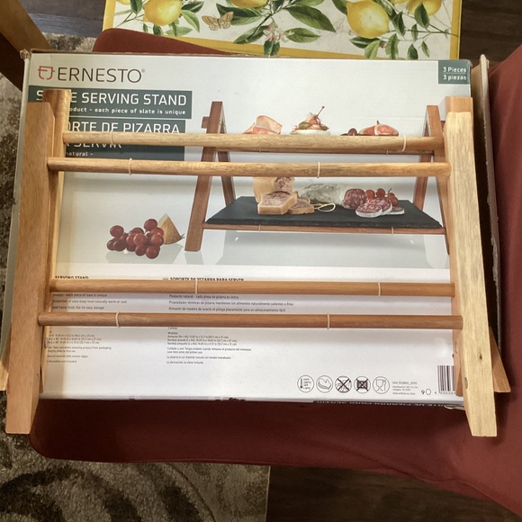 Ernesto 3 pc Slate Serving Stand 2 Tier Slate Acacia Wood Frame New - Picture 8 of 11